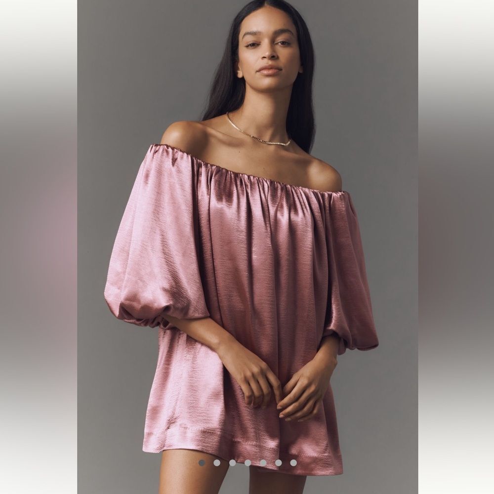 Anthropologie Mare Mare Off-The-Shoulder Puff-Sleeve Shine Mini Dress